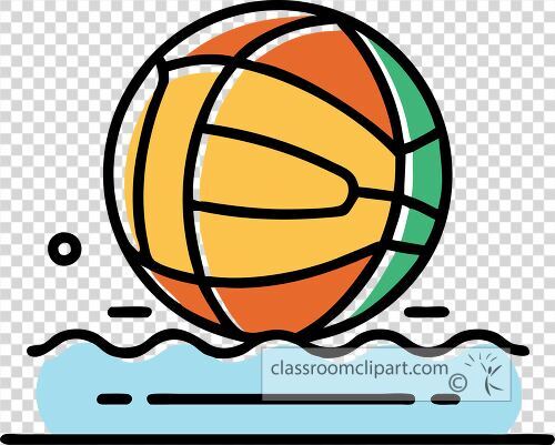 A bright water polo ball floats on waves in a bold flat design style