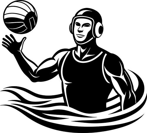 Silhouette of a water polo player ready to pass a ball