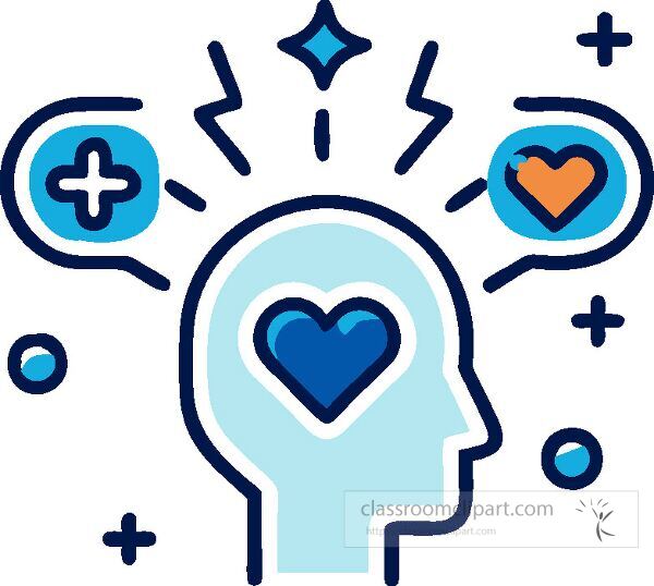 Icon showing mental health with heart and positive symbols