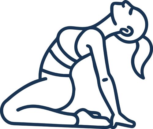 A simple illustration shows a woman performing a yoga pose focusing on flexibility and balance.