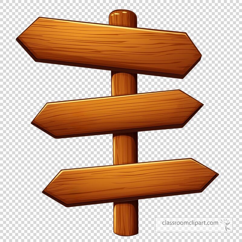 This wooden direction sign features three blank arrows making it adaptable for various purposes such as guiding visitors or marking trails in an outdoor location